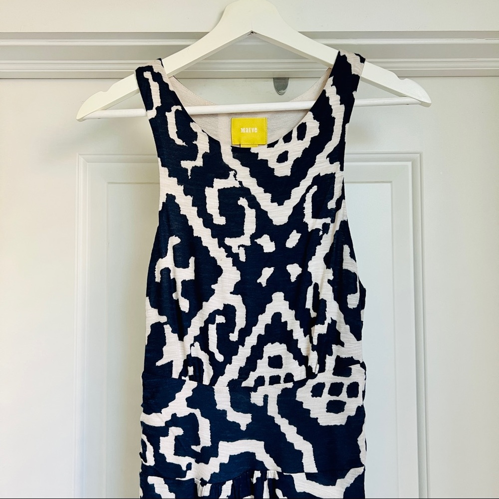 Maeve Anthropologie Navy White Abstract Pattern Maxi Dress